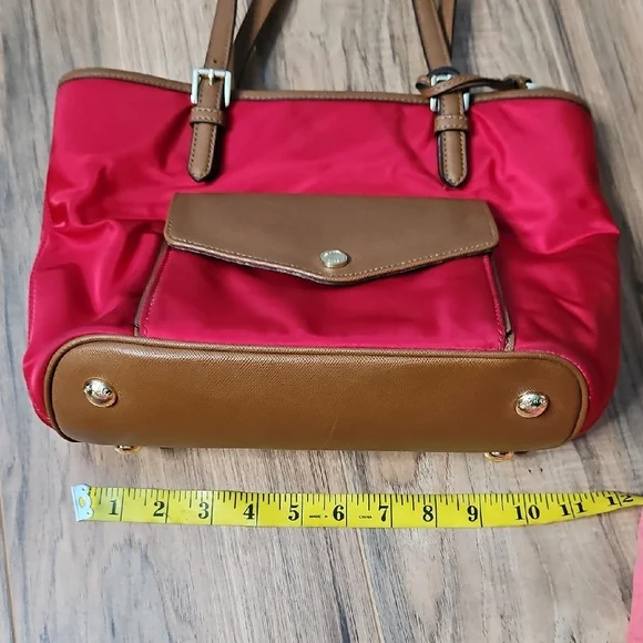Michael Kors Women's Nylon Red and Tan Travel Tote - Picture 11 of 16